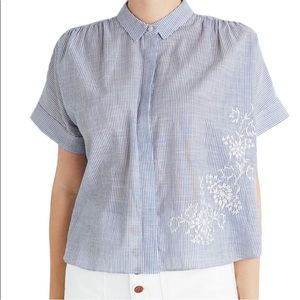 Madewell Hilltop Embroidered Striped Button Down top